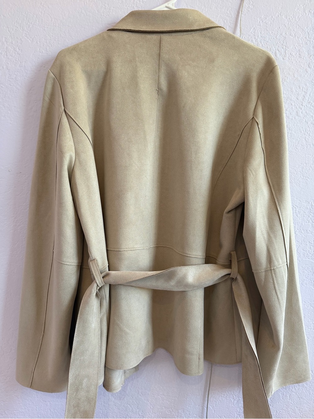 TRUTH by Republic Neutral Beige Suede Belted Trench Jacket - Picture 5 of 6